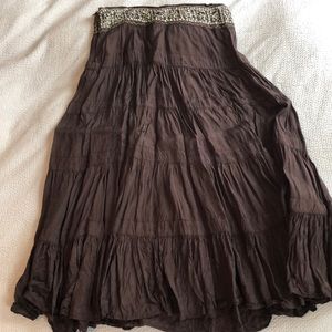 Brown, rhinestone trim midi skirt